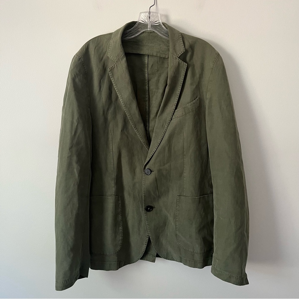 Officine Generale Linen Blend Green Garment Dyed Blazer 50